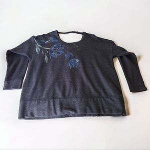 blue sweatshirt with open back